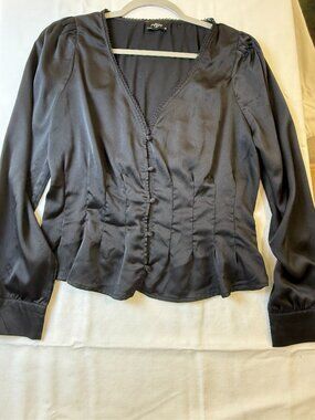 Milk & Honey black satin fitted blouse size L romantic Y2K
